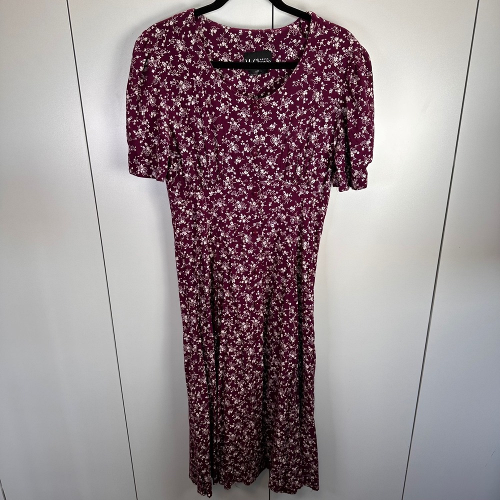 VTG Ms Choice California Floral Midi‎ Dress Womens 12 Plum Cottagecore Country